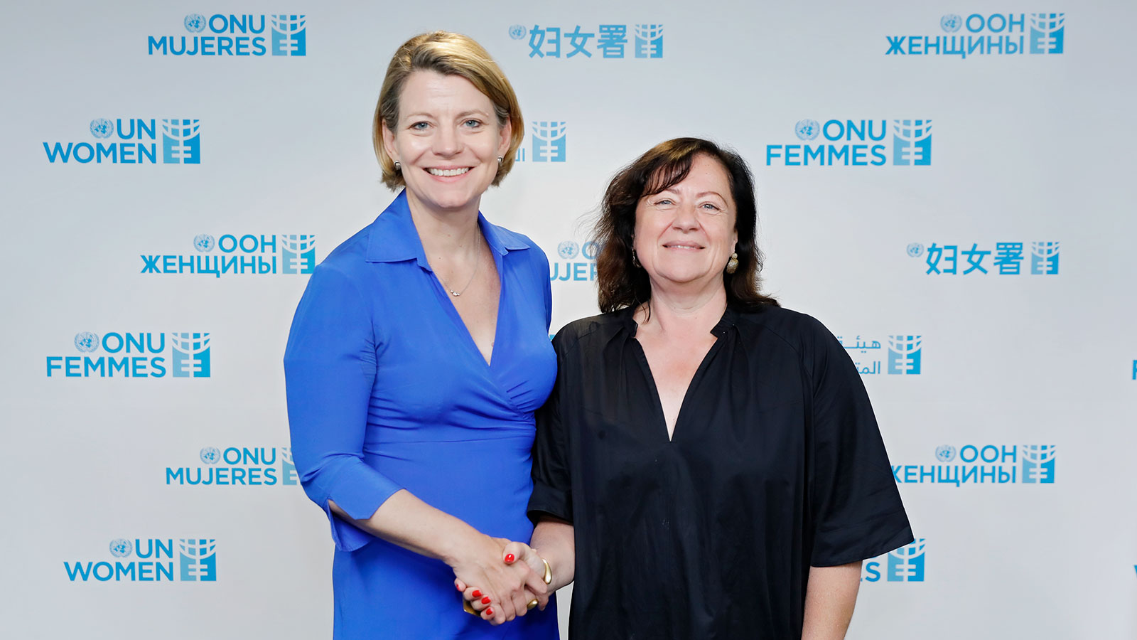 Megan Gilgan, UN Women (L) with Dr Bärbel Kofler, Member of German Parliament (R). Photo: UN Women / Ryan Brown 