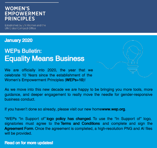 WEPs Bulletin January 2020: Equality Means Business